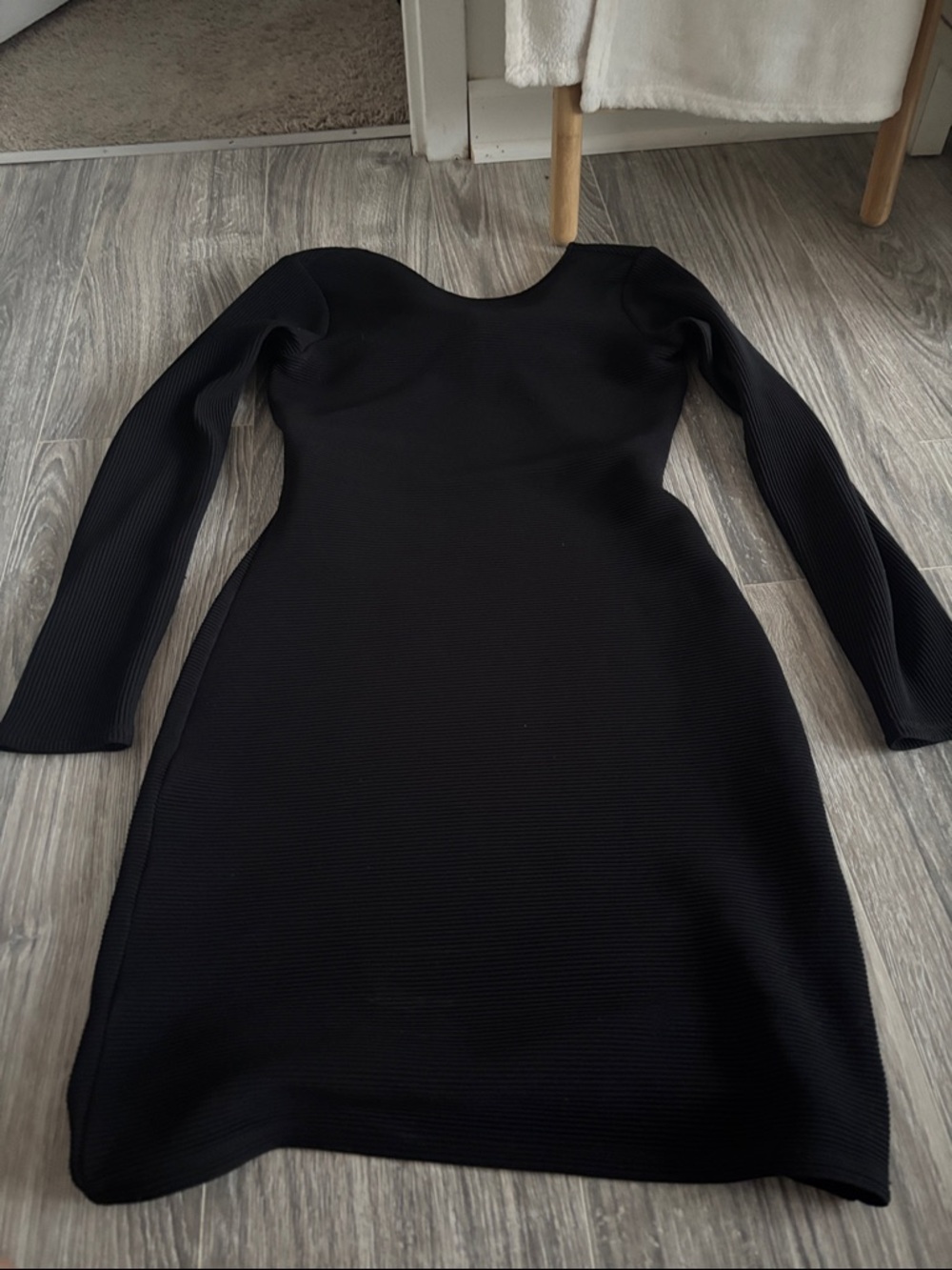 Express Black Ribbed Long Sleeve Tie Back Dress